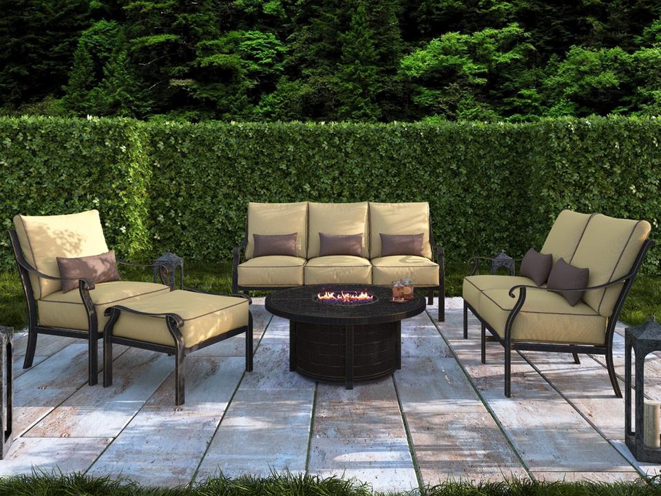 Madrid Deep Seating Cast Aluminum Fire Pit Outdoor Lounge Set