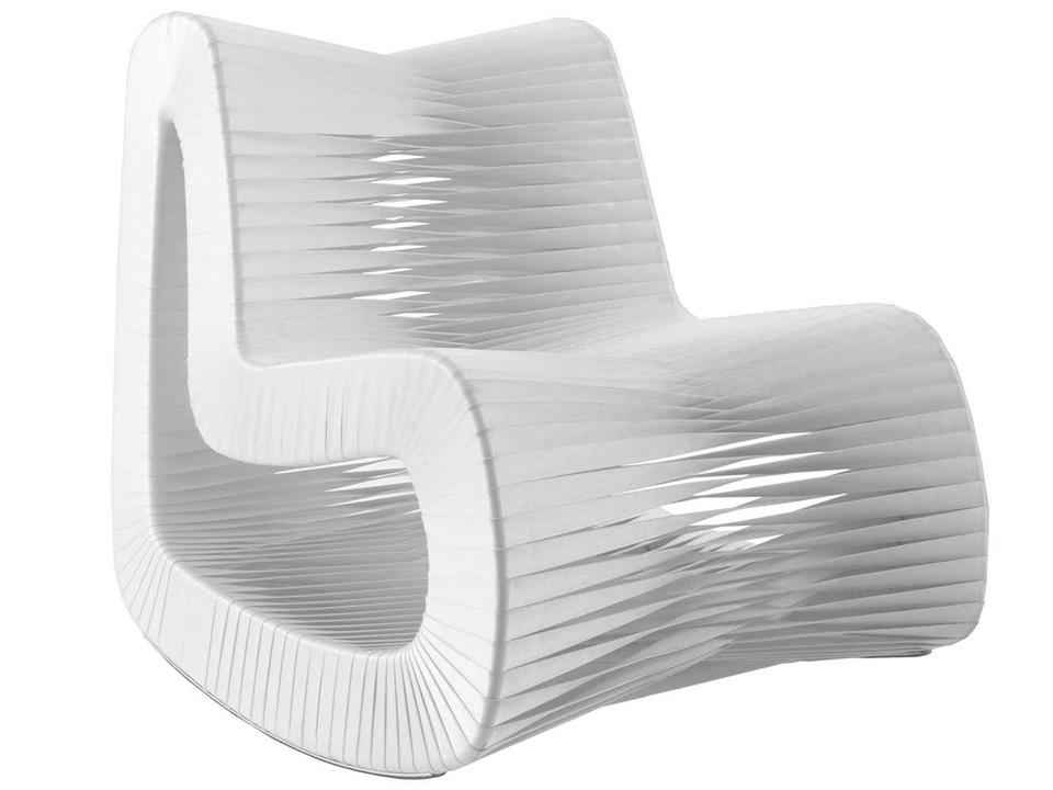 Seat Belt Rocker Rocking Chair in White with Cotton and Metal Accents