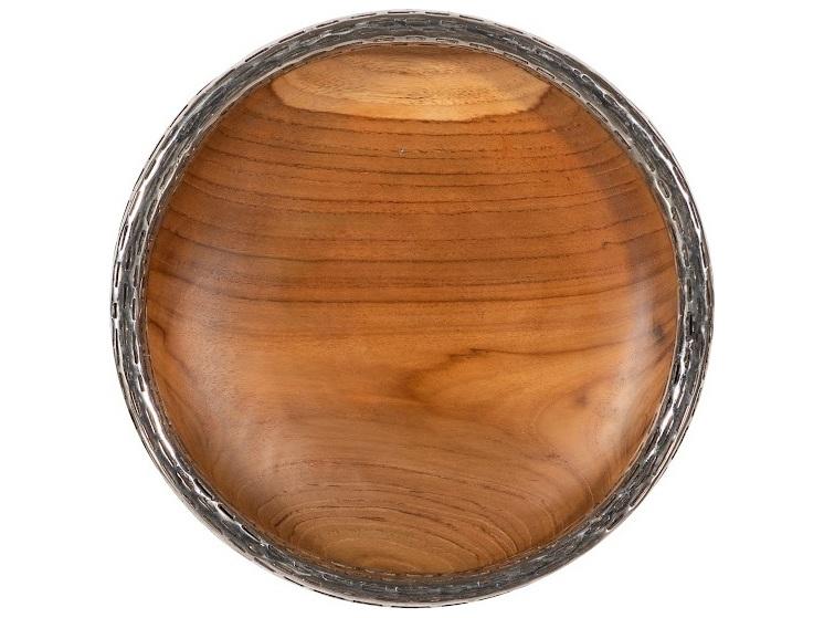 Teak Wood Bowl Wall Art with Metallic Edge