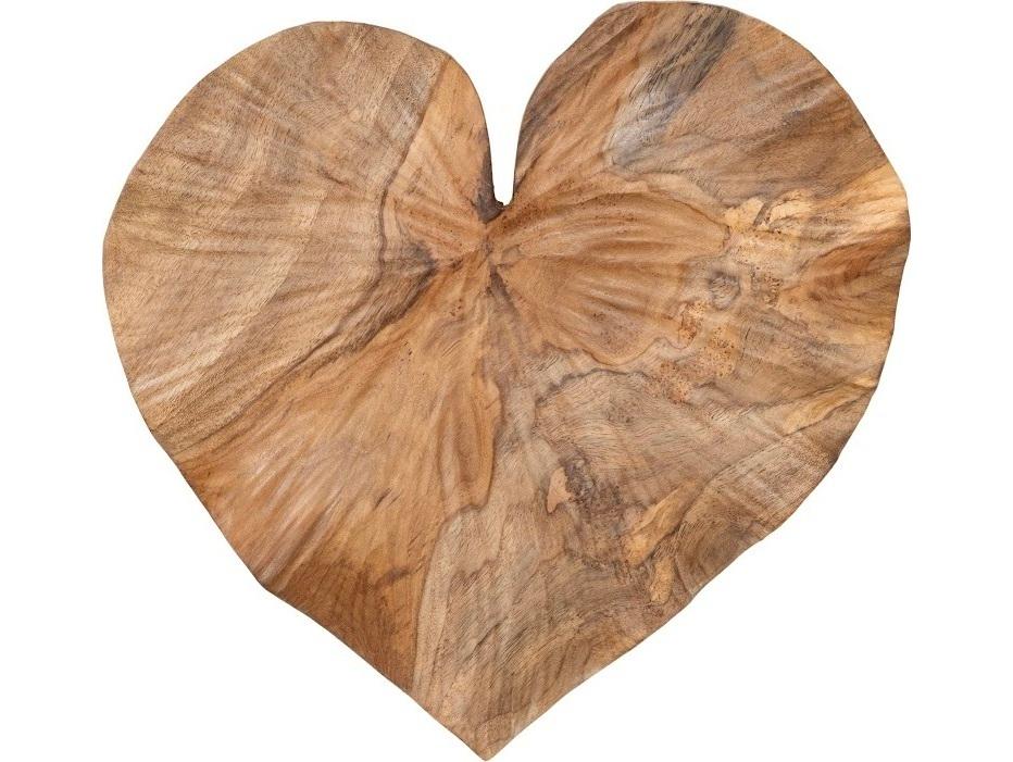 Heart Leaf Teak Wood Wall Art in Natural Brown