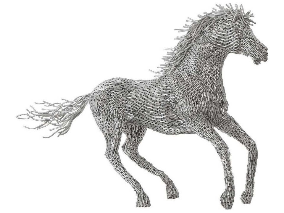 Animals Galloping Horse Pipe Sculpture in Polished Stainless Steel Silver