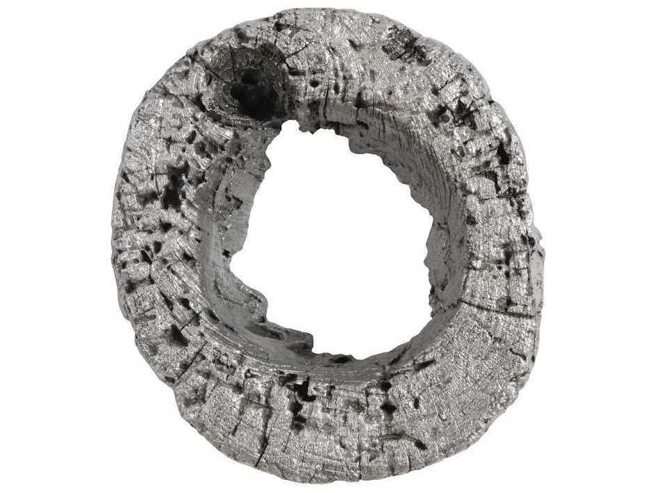 Cast Eroded Wood Circle 3D Wall Art in Silver Leaf and Black Resin