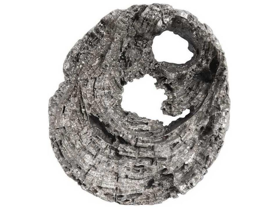Cast Eroded Wood Circle 3D Wall Art in Silver Leaf and Black