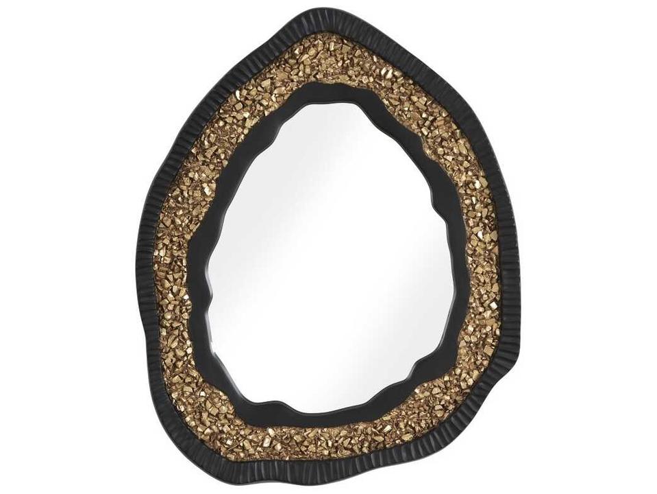 Geode Oval Wall Mirror in Matte Black and Gold Leaf