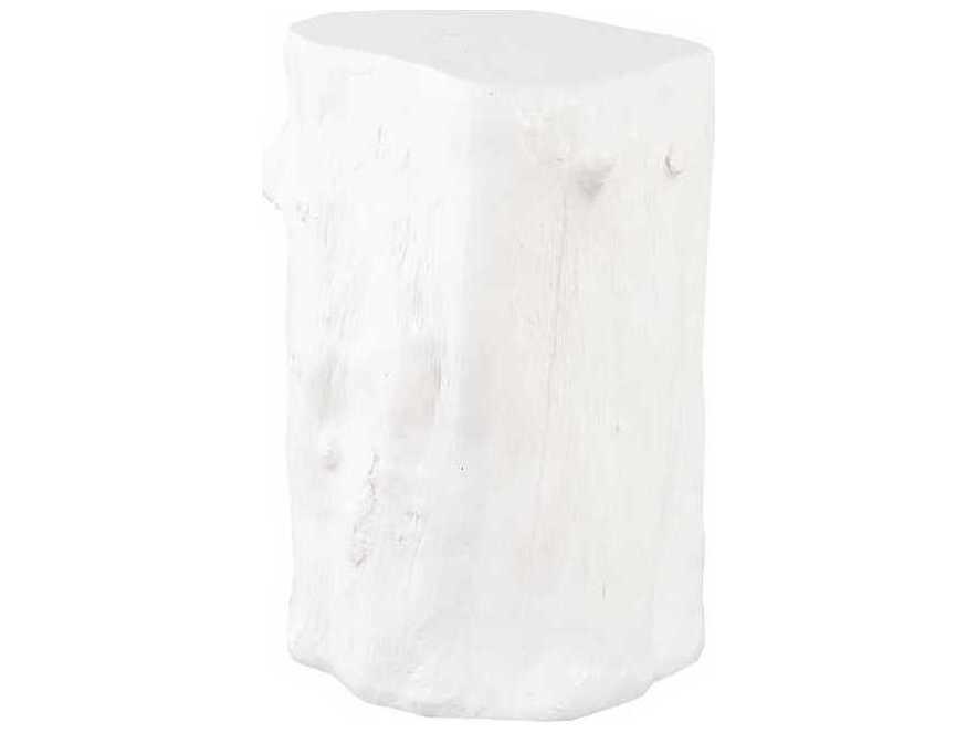 Log Small White Accent Stool in Gel Coat Finish