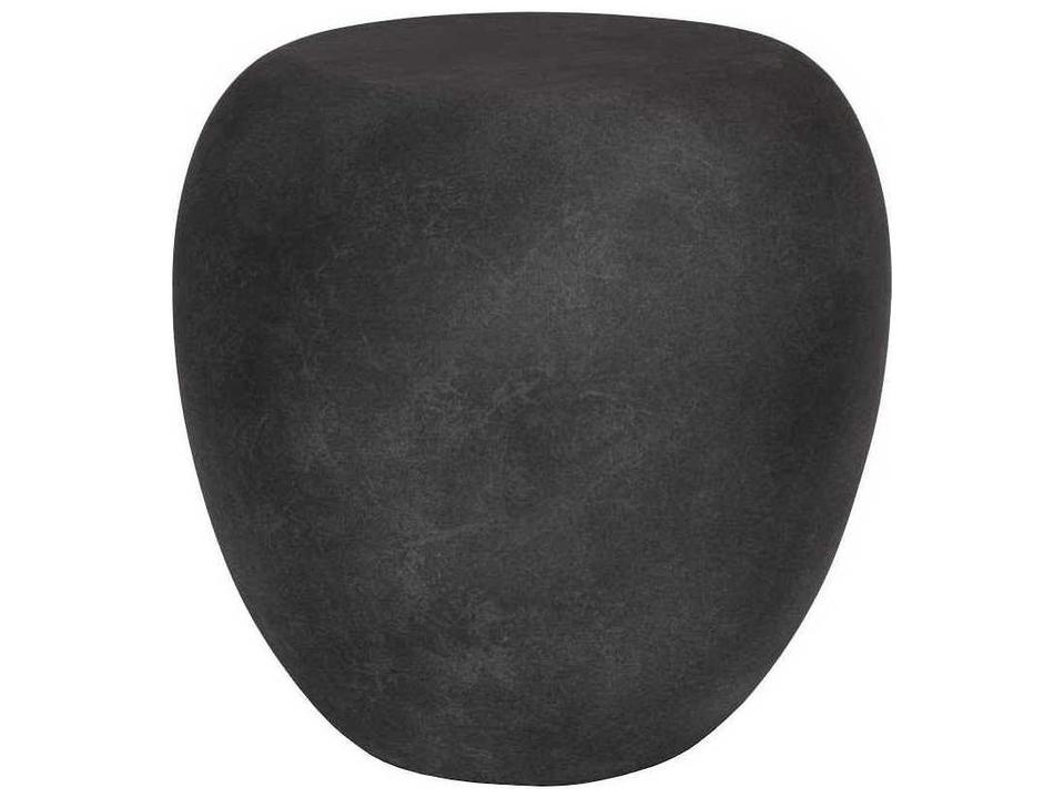 River Stone Round Resin End Table in Charcoal Stone