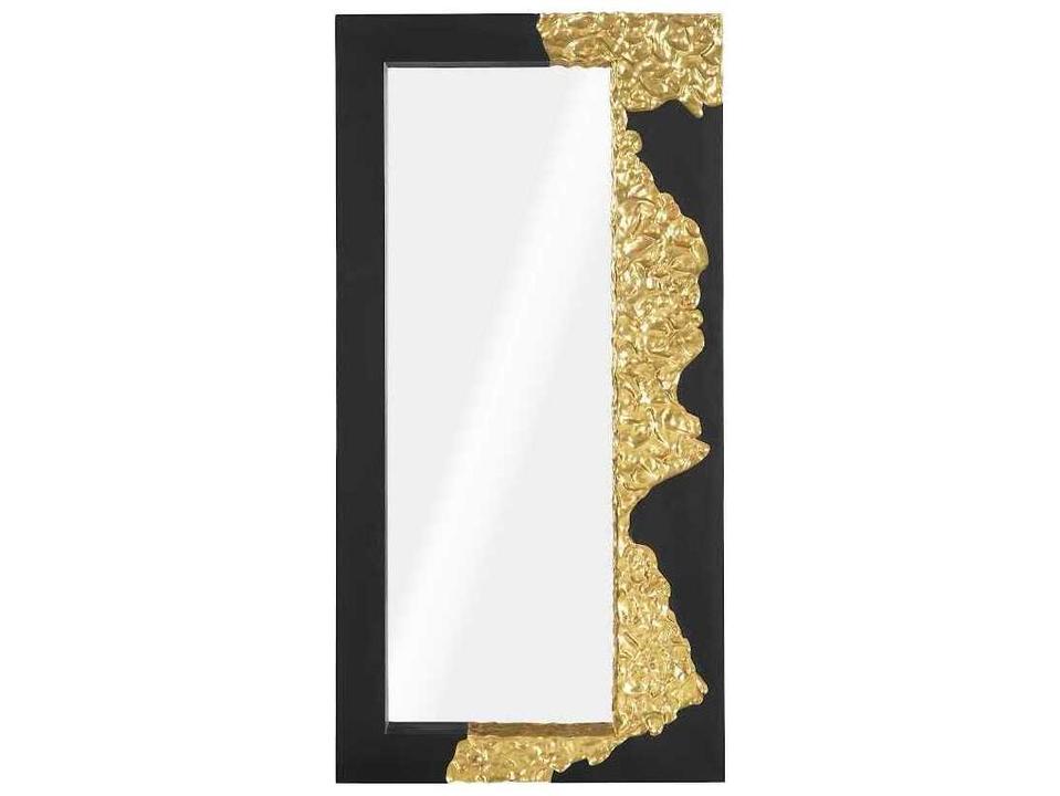 Festive Glitz & Glam Mercury Gold Leaf Black Rectangular Floor Mirror