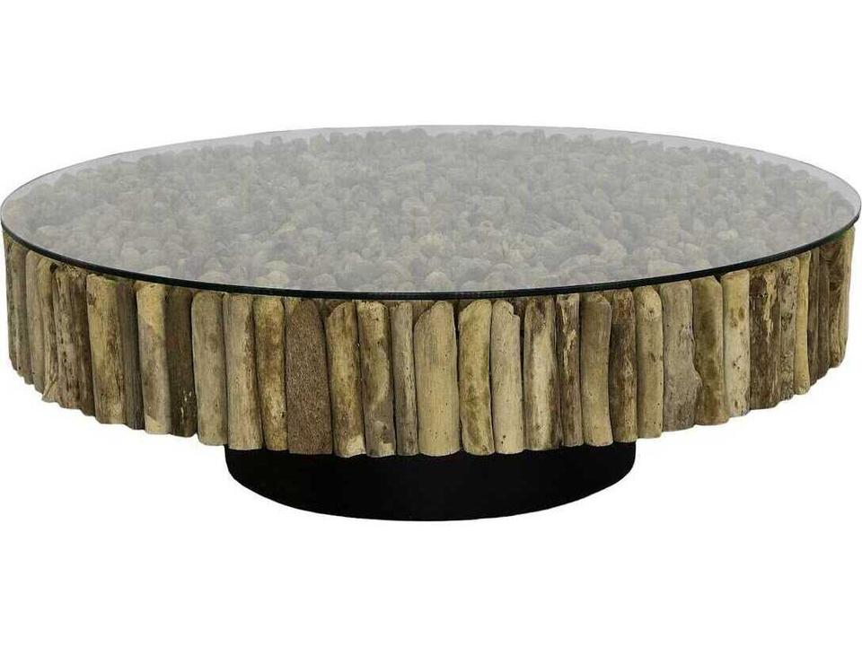 Manhattan Round Coffee Table with Glass in Brown and Black