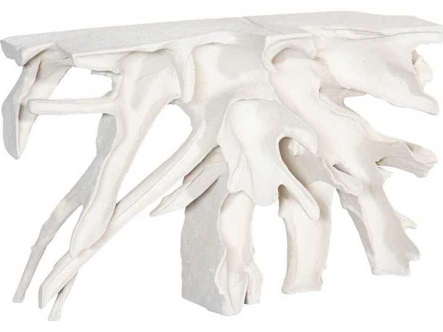 Cast Teak Root Resin White Stone Console Table