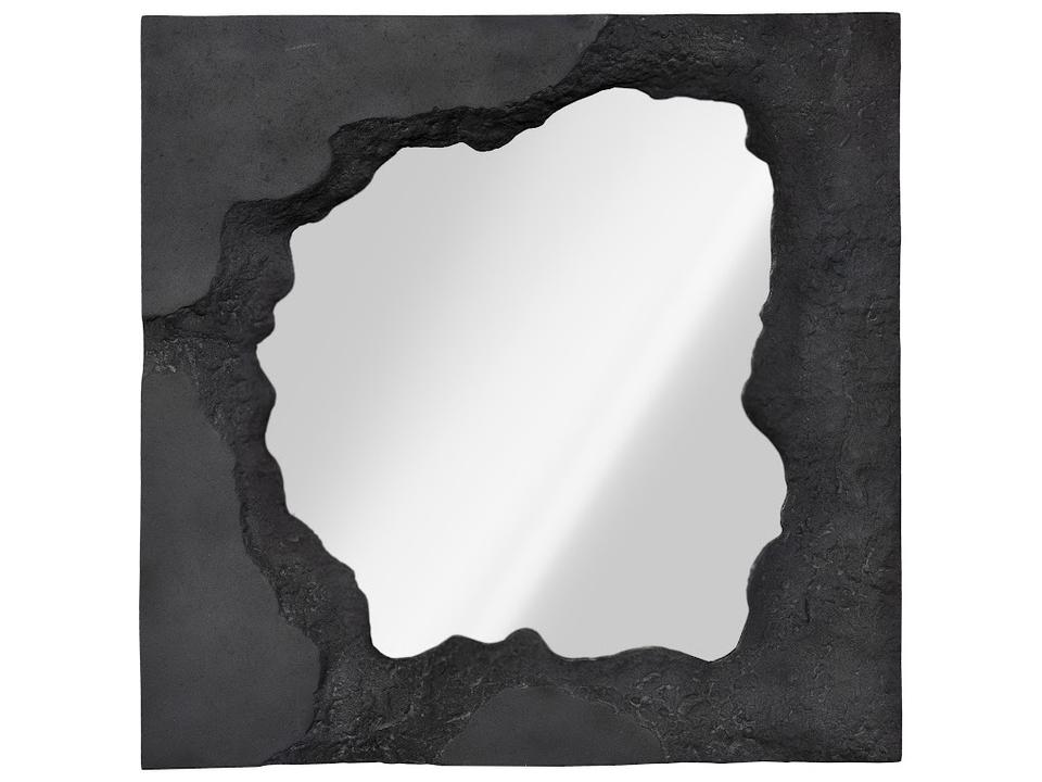 Magma Gray Wall Mirror Square in Charcoal Stone Resin
