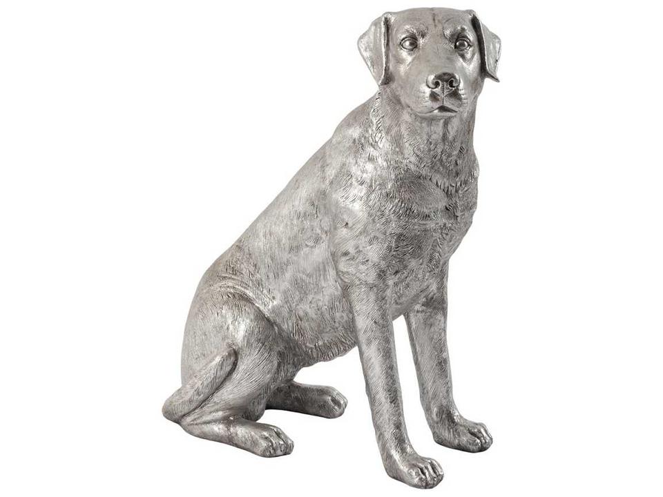 Sitting Labrador Dog Sculpture in Silver Leaf Finish
