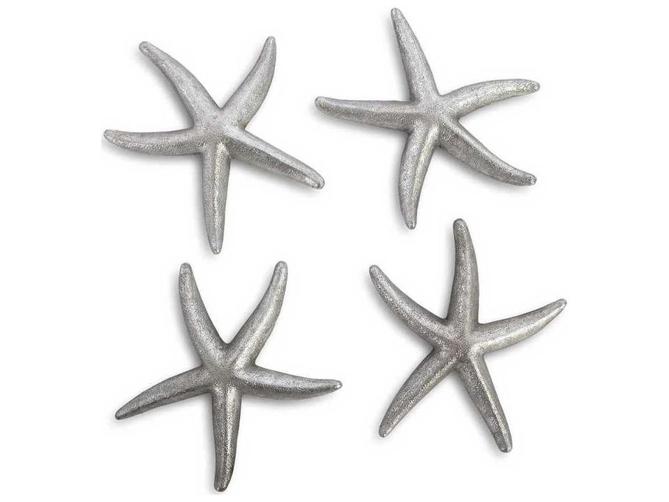 Small Silver Leaf Starfish 3D Wall Art Set of 4