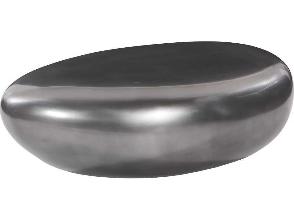 River Stone Oval Coffee Table in Polished Aluminum