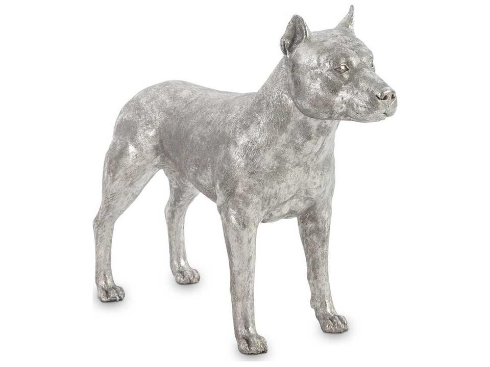 Silver Leaf Pit Bull Sculpture in Detailed Resin