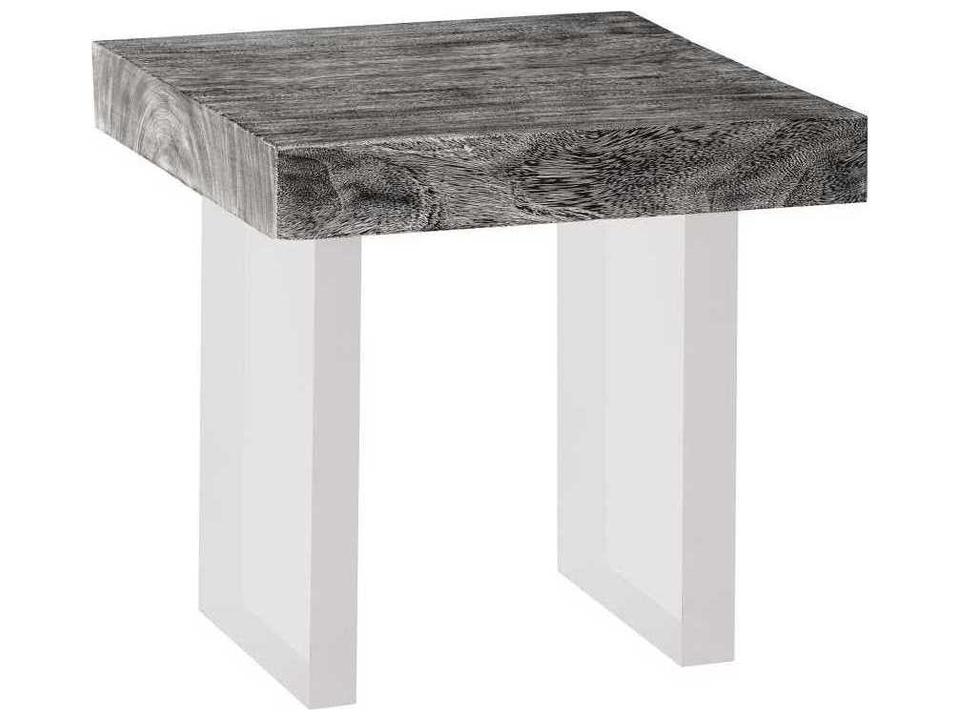 Floating Side Table in Gray Stone Chamcha Wood with Acrylic Legs