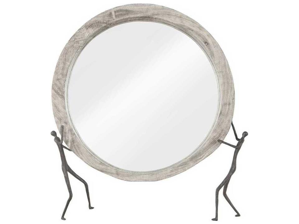 Atlas Gray Stone Round Wall Mirror with Metal Figures