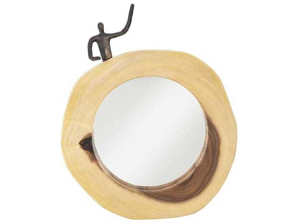 Natural / Black Round Wall Mirror