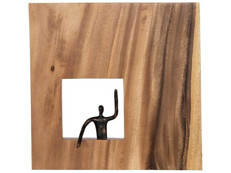Atlas Leaning Figure Metal and Wood Wall Decor in Natural Acacia and Bronze