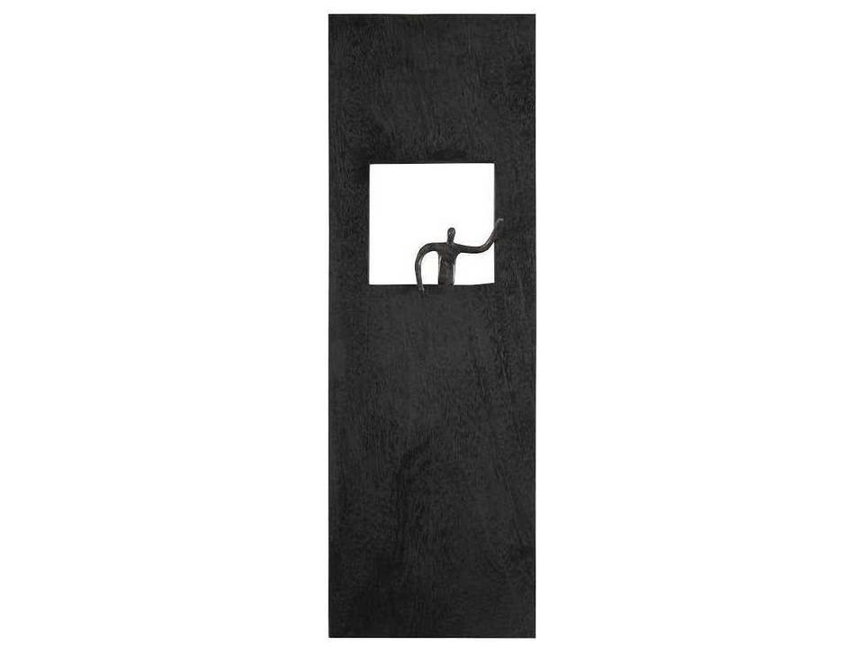 Atlas Rectangular Wall Art Black Wood and Bronze Metal Figure
