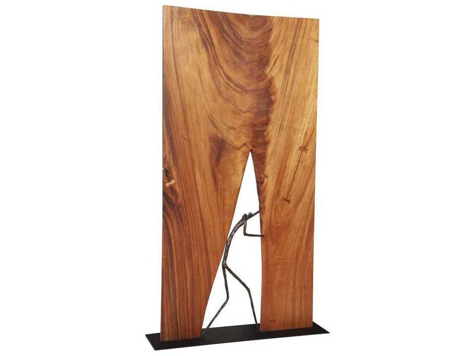 Atlas Screen 1 Panel Room Divider in Natural Chamcha Wood and Black Metal