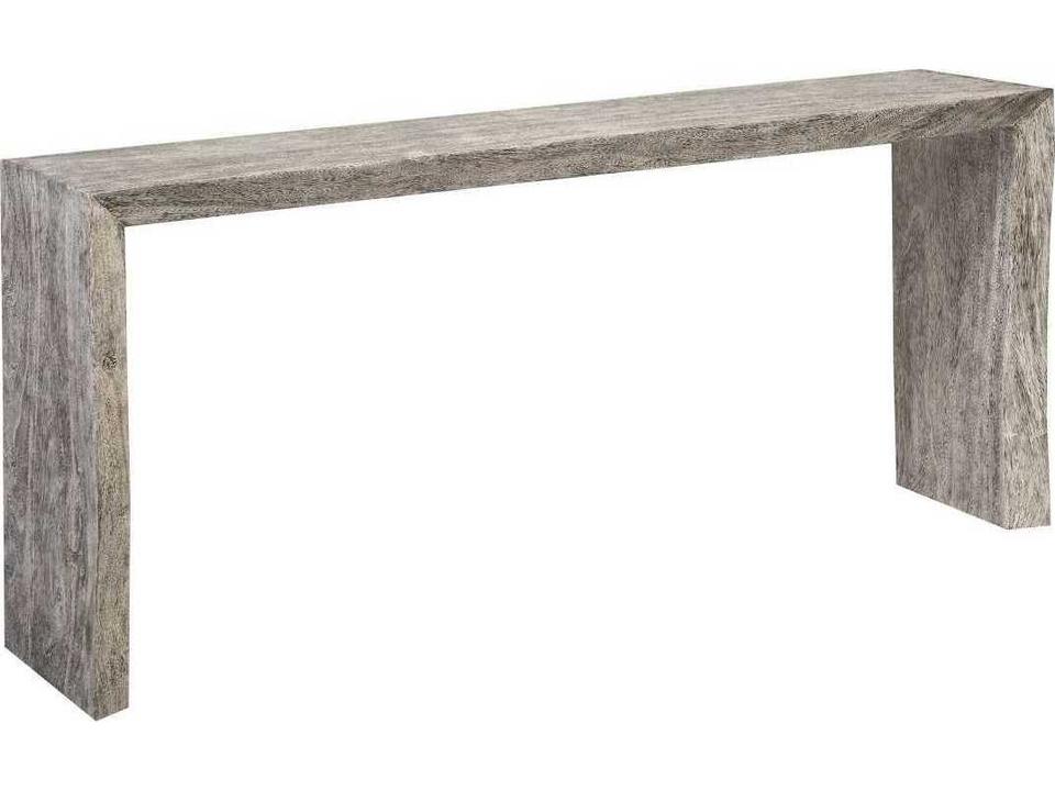 Waterfall Rectangular Chamcha Wood Console Table Gray Stone