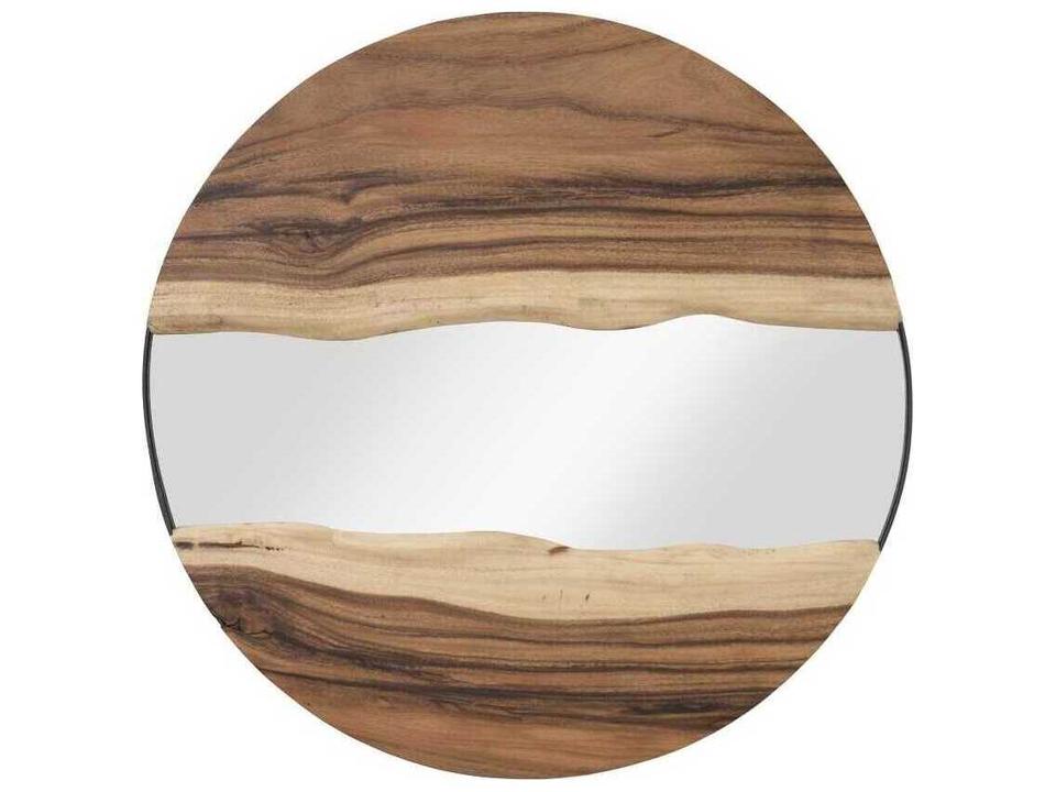 River Natural Round Wall Mirror with Chamcha Wood Frame