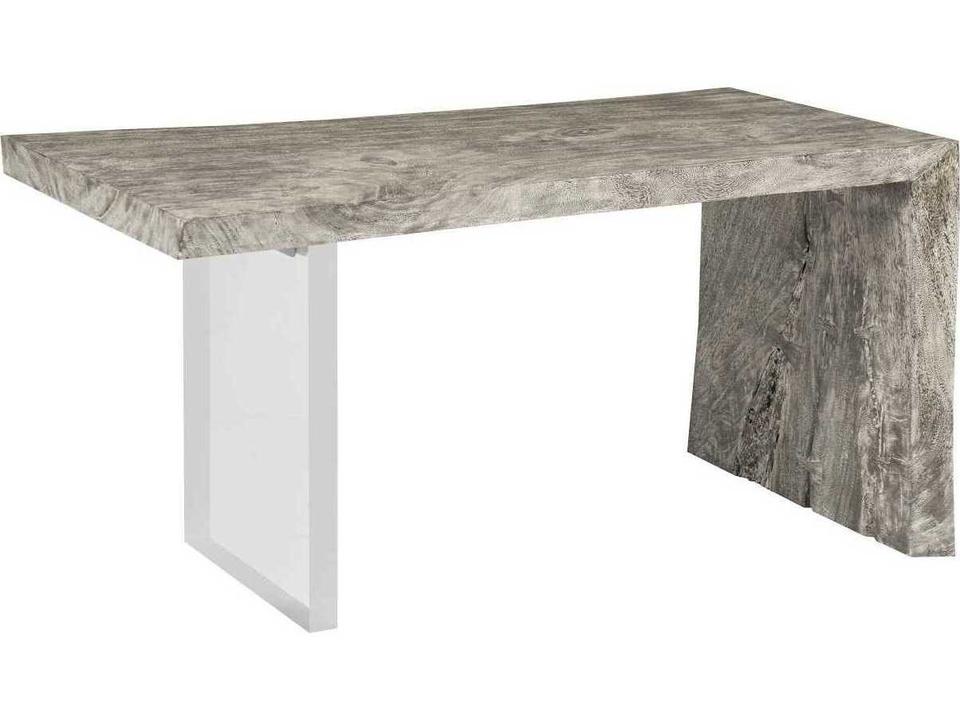 Waterfall Desk Gray Stone Chamcha Wood with Acrylic Leg