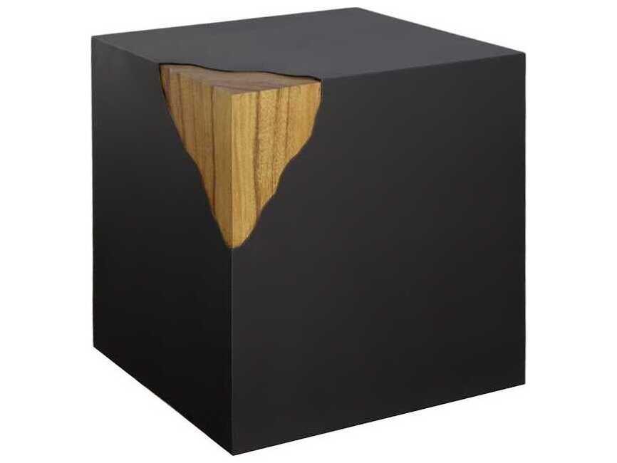 Cornered Square Metal End Table in Natural Black Brown