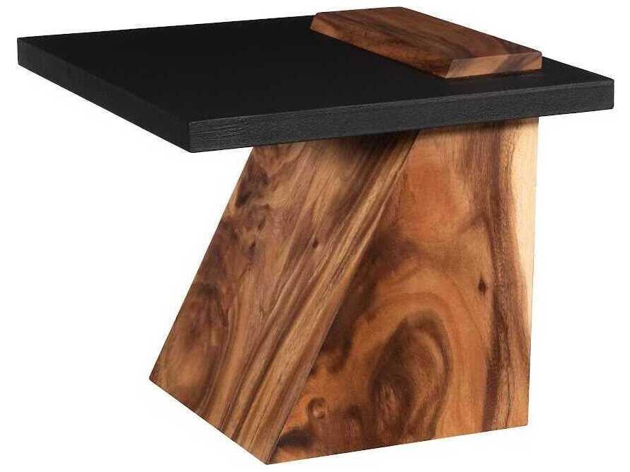 Slant Square End Table in Natural and Black Wood