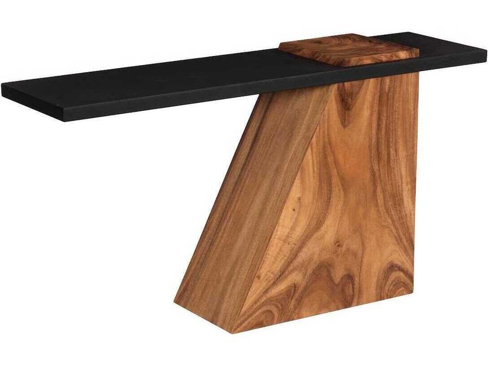 Slant Rectangular Metal Natural Black Brown Console Table