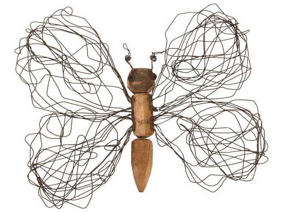 Wire Wing Butterfly Medium Metal Wood Wall Art