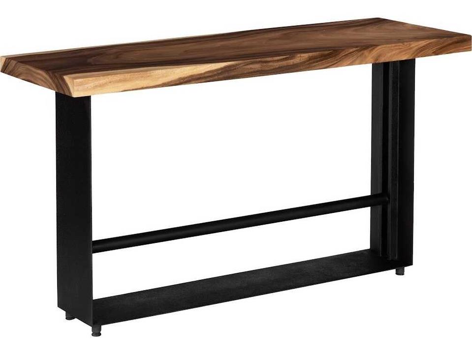 Sustainable Designs Rectangular Chamcha Wood Iron Frame Bar Table Natural