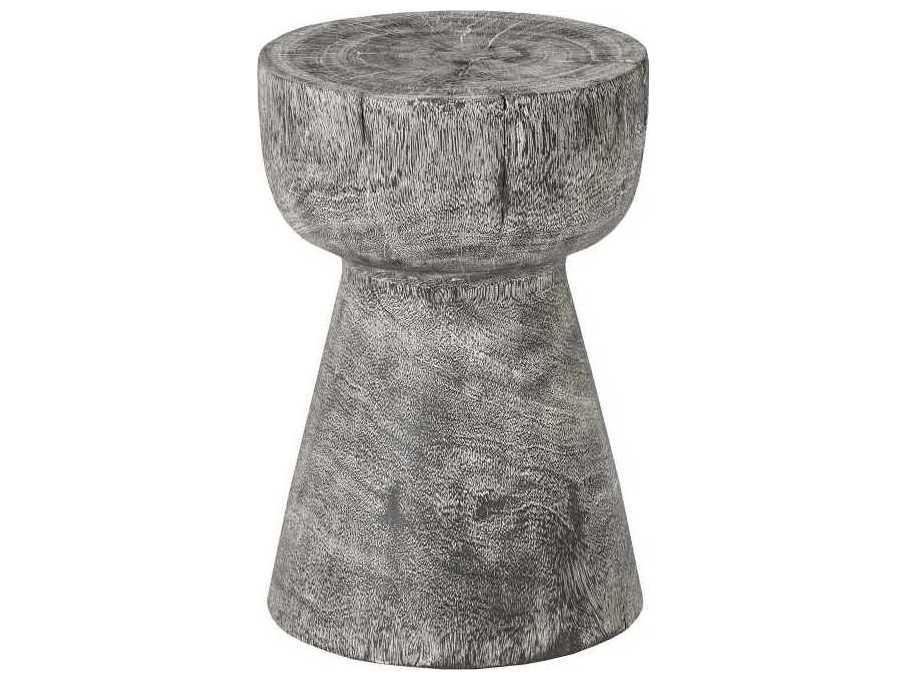 Curved Wood Accent Stool in Gray Stone Finish