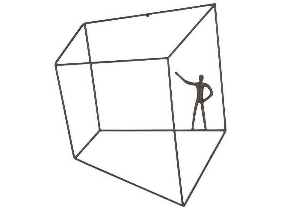 Perspective Square Metal Wall Art Standing Arm Up in Rust Finish
