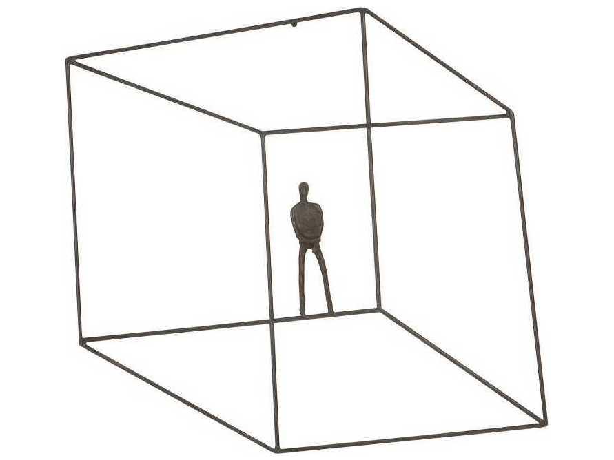 Perspective Square Metal Wall Art with Standing Arms Down Motif in Brown Bronze