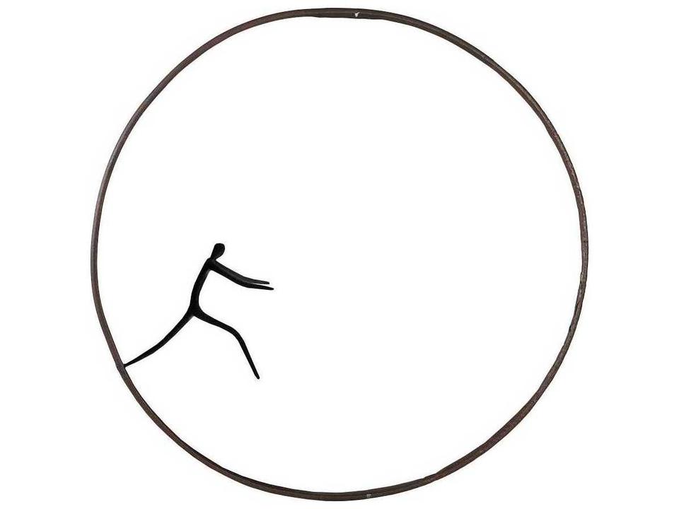 Olympic Figure in Iron Ring Leaping Metal Wall Art Black and Rust Finish