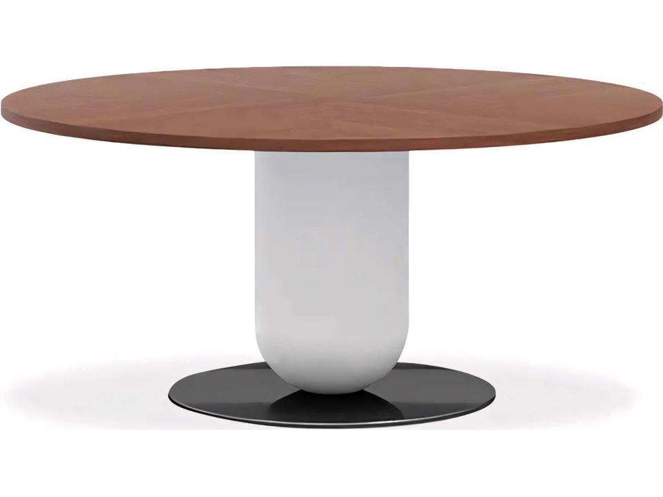 Ettore Round Wood Walnut Dining Table with Fog Grey and Glossy Titanium Base