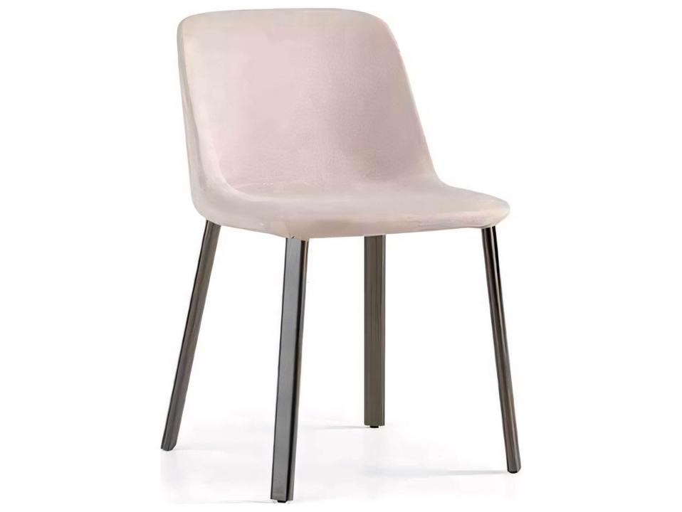 Esse Upholstered Dining Side Chair in Beige Fabric with Glossy Titanium Legs