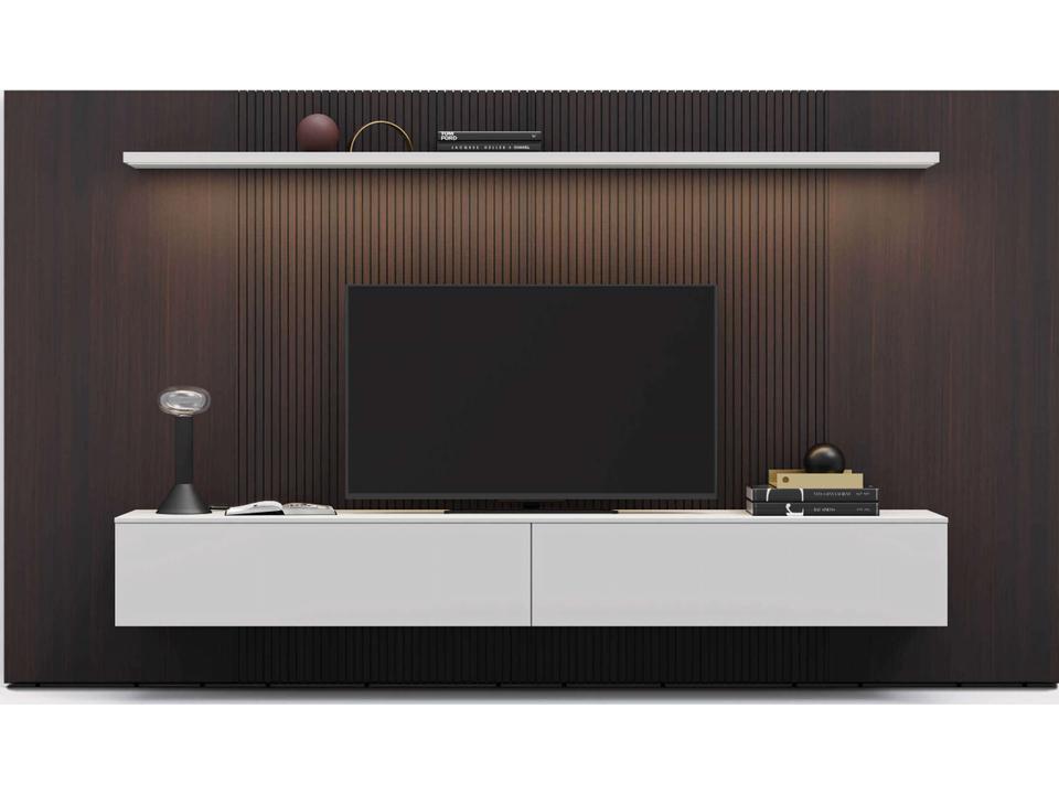 Spazio 150-Inch Oak Wood Media Console in Burnt Grey