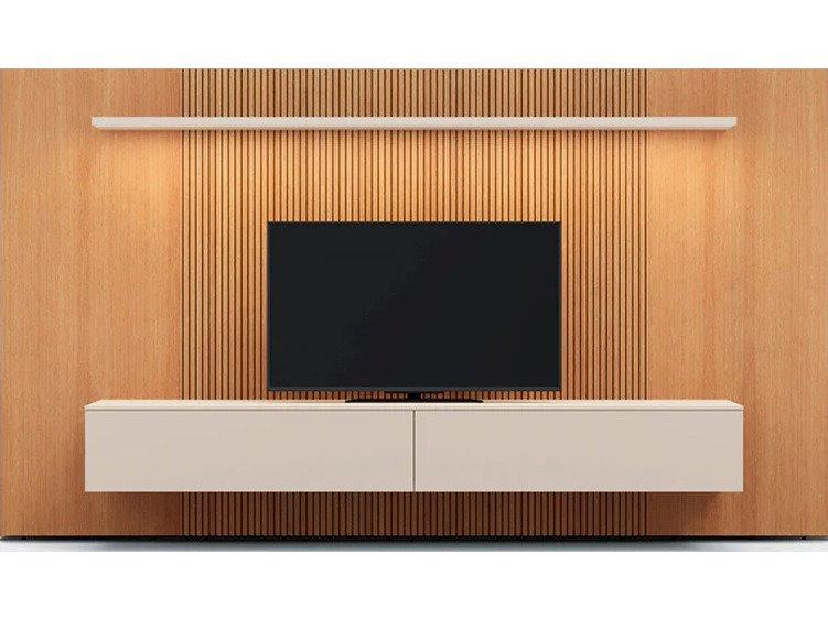 Spazio Wall Unit Comp. 126 Inch Natural Ash and Beige Seta Matt Lacquer