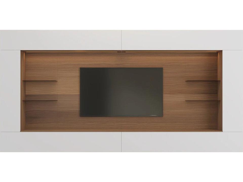 Spazio 142 Inch Wall Unit with Walnut and White Matt Lacquer