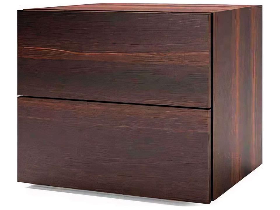 People 2-Drawer Brown Oak Wood Nightstand with Handle-Less Design