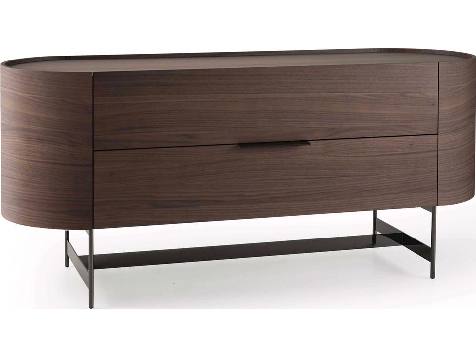 Dedalo 3-Drawer Brown Walnut Wood Dresser with Leather Handles