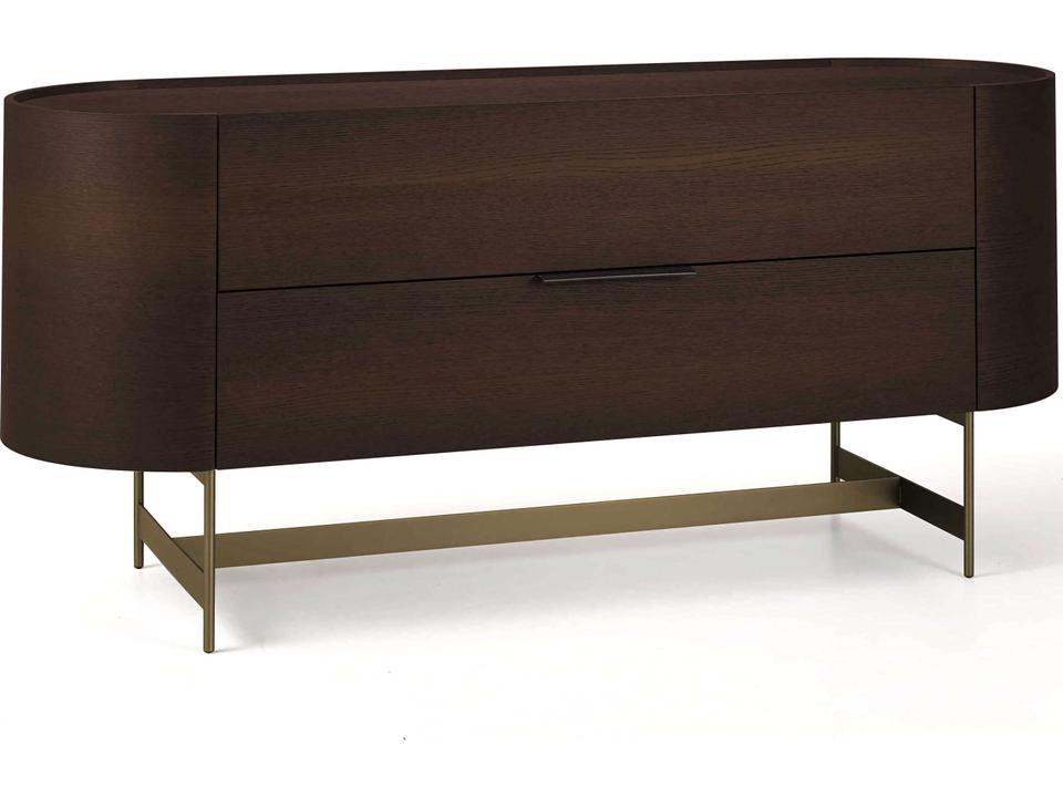 Dedalo 3-Drawer Brown Oak Wood Dresser with Metal Base
