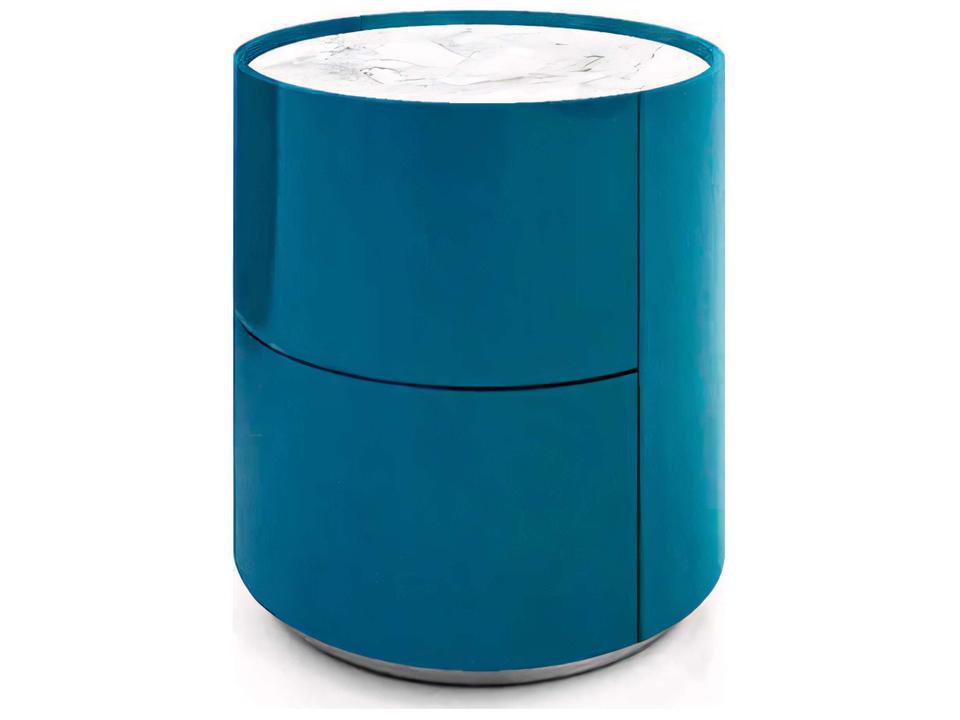 Dedalo 2-Drawer Nightstand in Blue Lacquer with Plinth Base