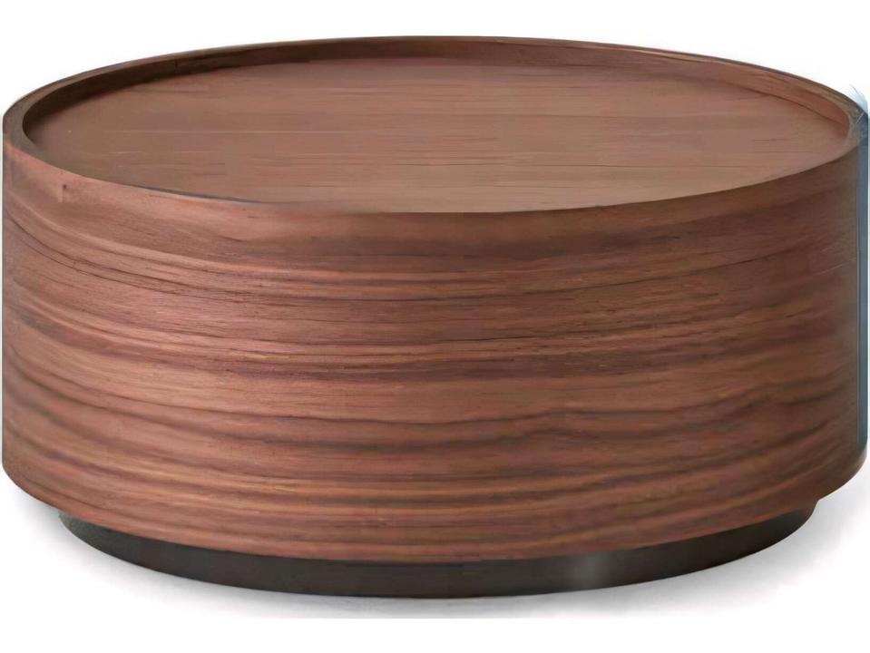 Dedalo 1-Drawer Drum Nightstand in Brown Walnut Wood and Titanium