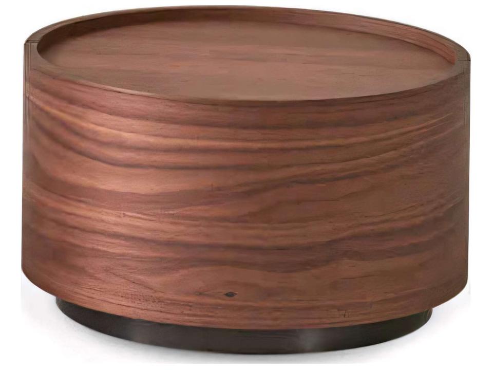 Dedalo 1-Drawer Round Walnut Wood Nightstand in Brown