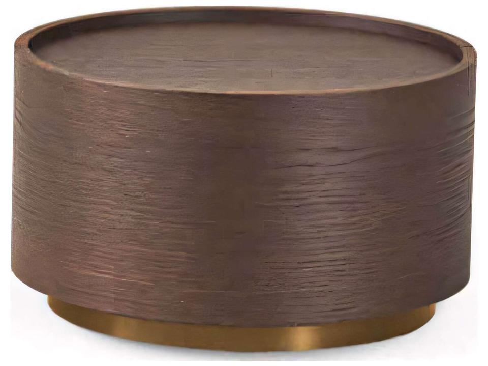 Dedalo 1-Drawer Round Nightstand in Brown Oak Wood