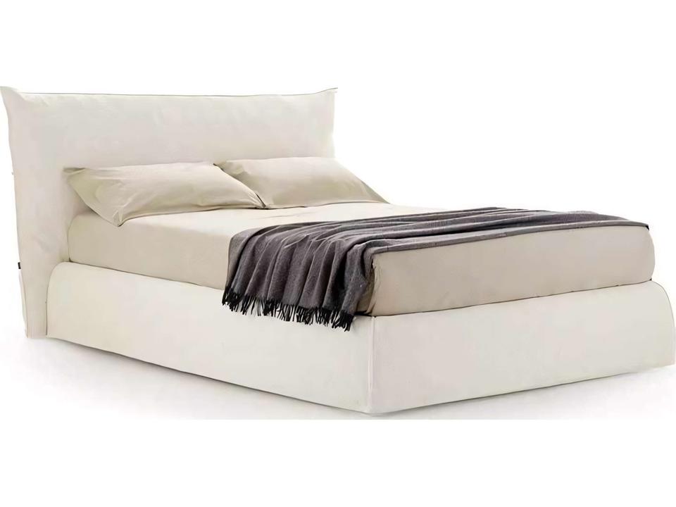 Piumotto Beige Upholstered King Platform Bed with Down-Filled Headboard