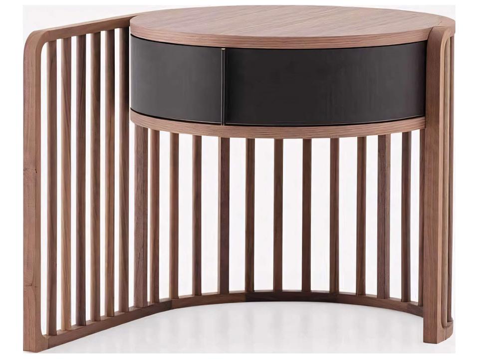 Palu 1-Drawer Nightstand with Rotating Black Leather Drawer